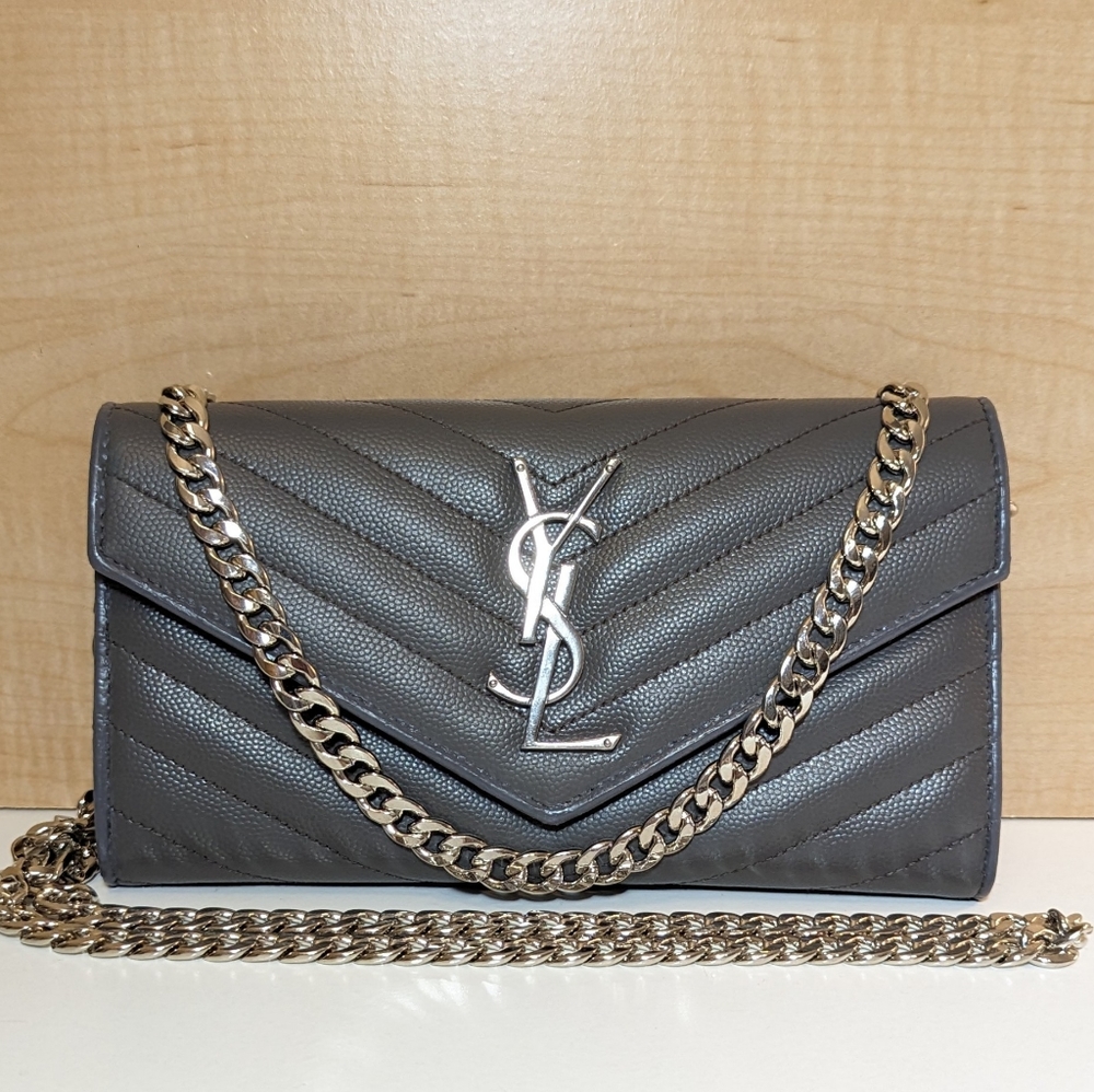 ✨ YSL Yves saint Laurent ✨ charcoal caviar long wallet converted to crossbody